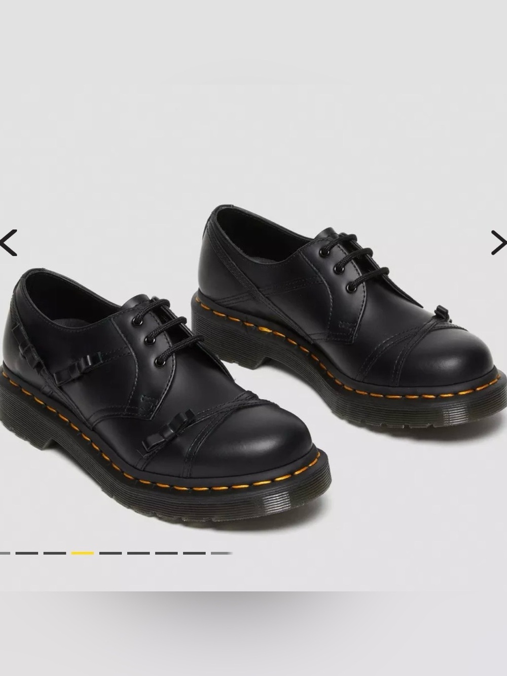 Dr. Martens Women's Black Leather Lace-Up Oxfords with Yellow Stitching